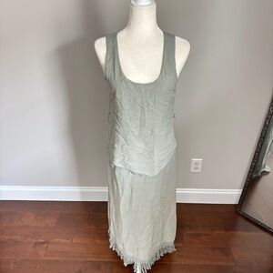 Soft Surroundings Layered Sage Green Fringe Maxi Dress Size Xs